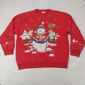 HOLIDAY TIME UNISEX VINTAGE 80S RED PAINTED SNOWMAN CREW NECK SWEATSHIRT SZ L